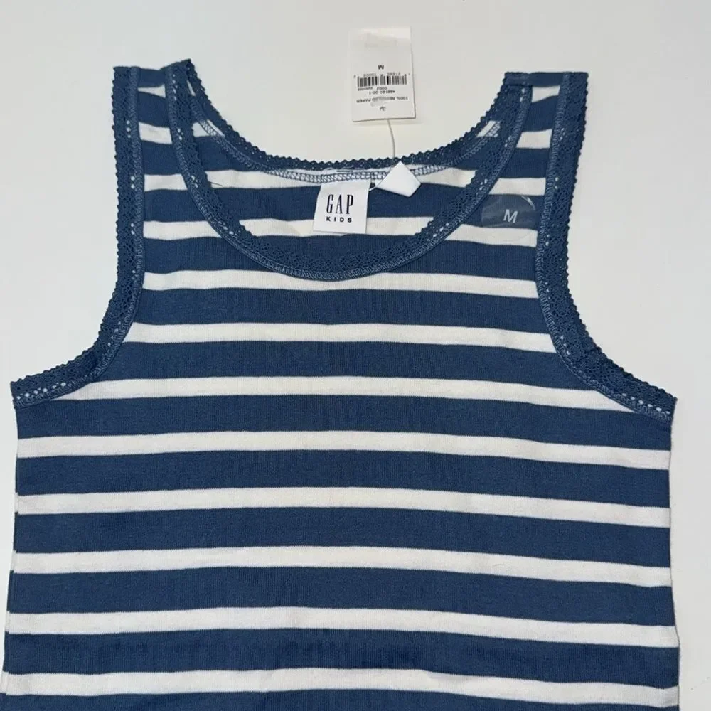 🔥 GAP Blue and White Fitted Tank Top Sz M new with tag